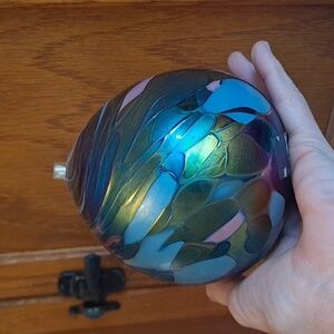 Iridescent Hand Blown Signed Oil Lamp